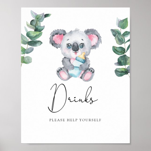 Poster Urso Koala Drinks se sirva (Frente)