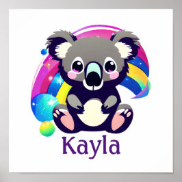 Poster Urso Koala Personalizado e Arco-íris