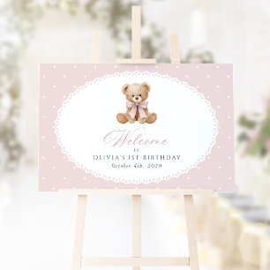 Poster Urso, Laço, Bolinhas Cor-de-Rosa, Bem-vindo ao Pri