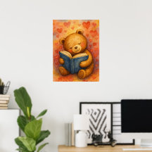 Urso Leitor Apaixonado – Arte em Aquarela (Sem Tex