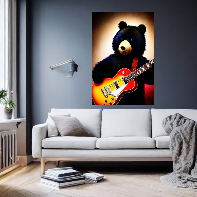 Poster Urso marrom tocando violão | Arte AI (Criador carregado)