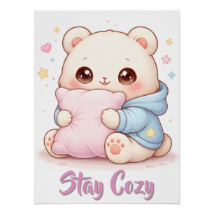 Pôster Urso Mochi de Abraço Almofada Estilo Fofo Kawaii