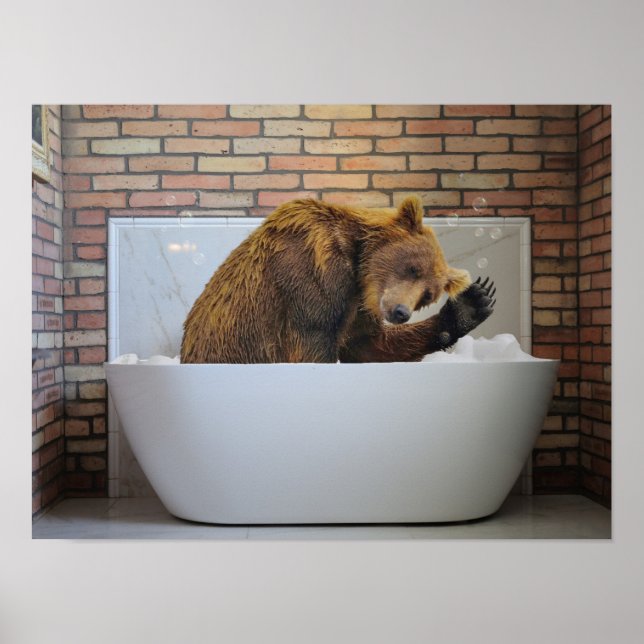 Poster Urso na banheira Banho de espuma Animal (Frente)