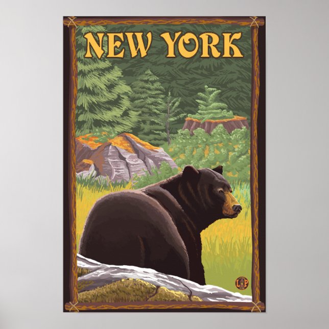 Pôster Urso Negro de Nova York na Floresta (Frente)