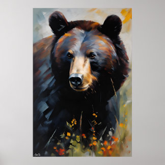 Pôster | Urso Negro | Estilo de pintura a óleo