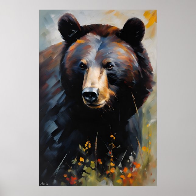 Pôster | Urso Negro | Estilo de pintura a óleo (Frente)