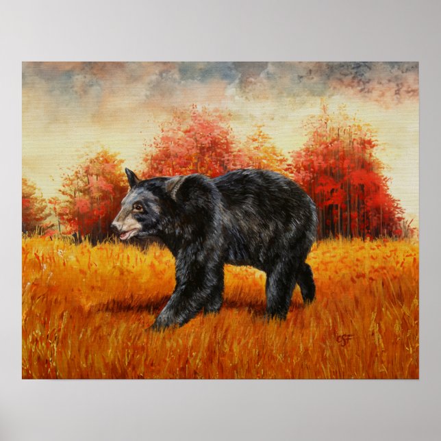 Poster Urso Negro na Floresta do outono (Frente)