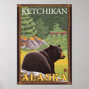 Pôster Urso Negro na Floresta - Ketchikan, Alaska