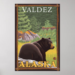 Poster Urso Negro na Floresta - Valdez, Alasca
