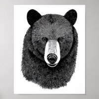Urso Negro Rosto Original Desenho de Arte Animal