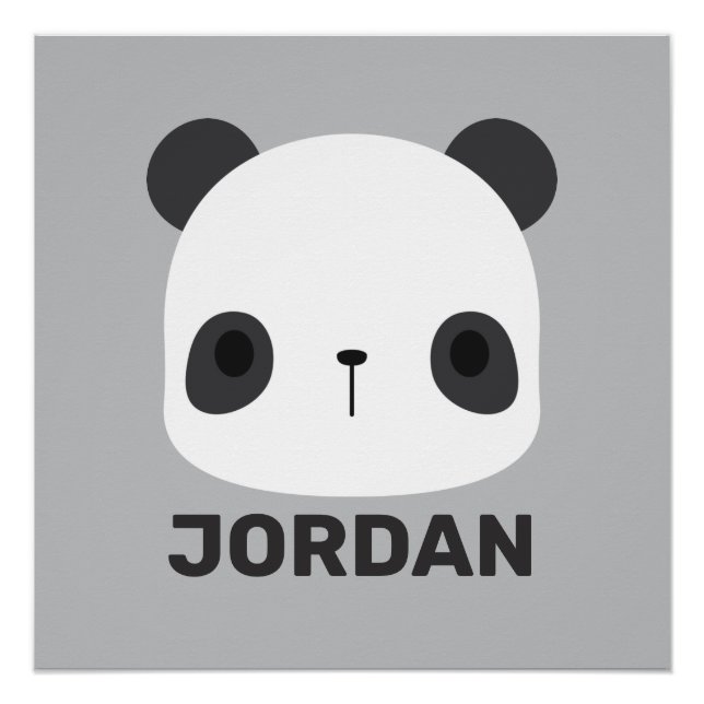 Pôster Urso Panda Bonito com Nome Personalizado (Frente)