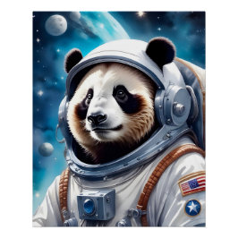 Pôster Urso Panda Bonito em Astronauta no Espaço Exterior