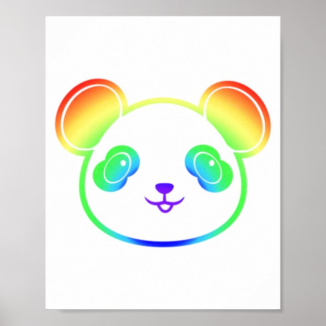 Poster Urso Panda Bonito Nas Cores Do Arco-Íris (Frente)