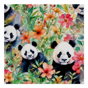 Pôster Urso Panda de Aquarela