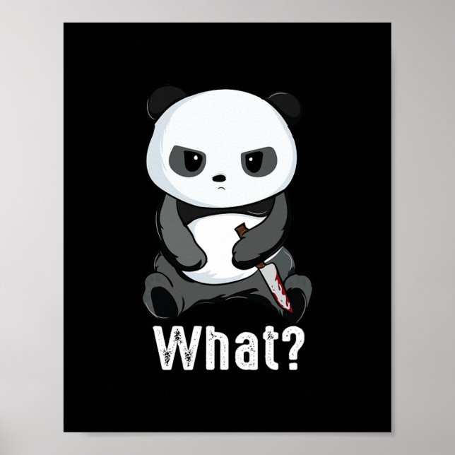 Poster Urso panda ruim com panda lutando com faca no nata (Frente)