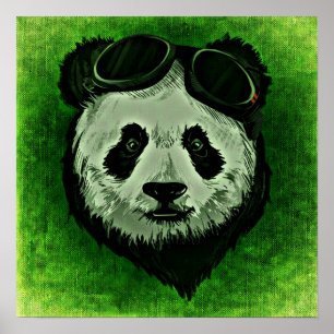 Poster Urso Panda Verde Preto e Branco