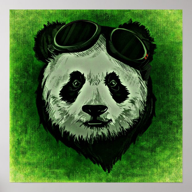 Poster Urso Panda Verde Preto e Branco (Frente)