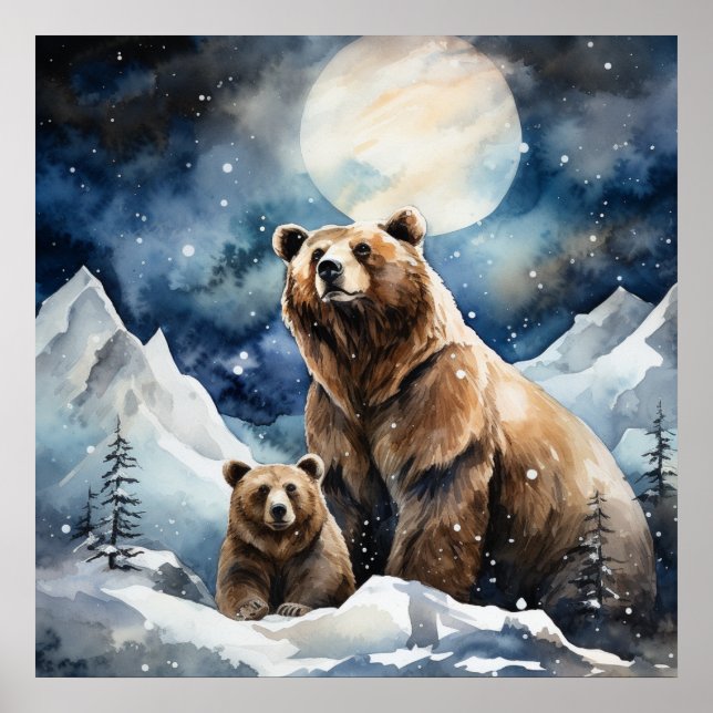 Poster Urso Pardo e Bebê (Frente)
