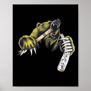 Poster Urso Pardo Explodindo Embora Adorando Bastão de Hó
