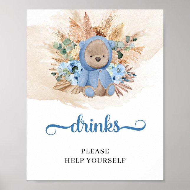 Poster Urso peludo-peludo-tropical pampas bebe sinal de m (Frente)