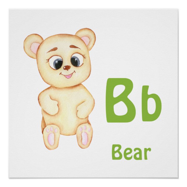 Pôster Urso personalizar ABC: Letra B - Adicione seu Nome (Frente)