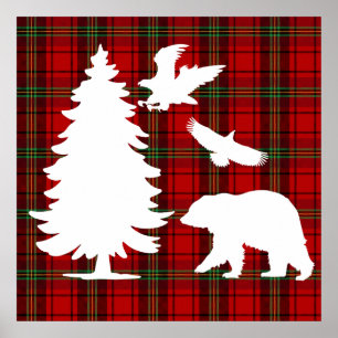 Poster Urso-Pinheiro Águia Vermelho Preto