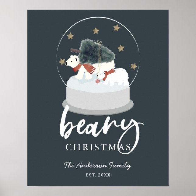 Poster Urso Polar Árvore de Natal Marinho Azul (Frente)