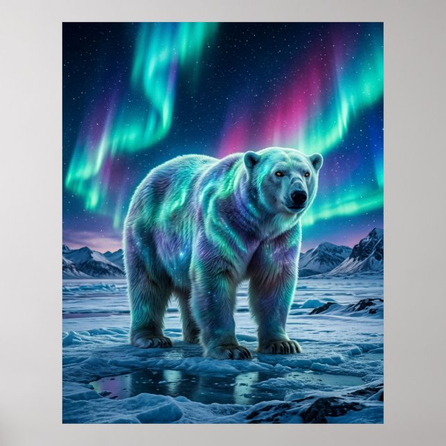 Poster Urso Polar Aurora Céu do Norte (Frente)