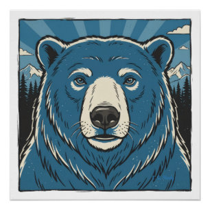 Pôster Urso Polar Azul