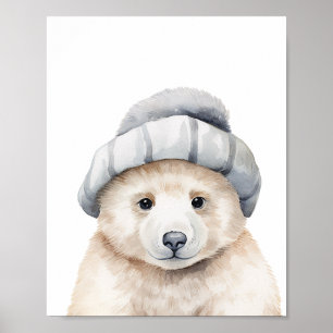 Poster Urso polar bebê engraçado vestindo um capô em água