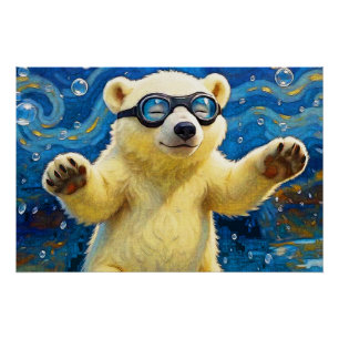 Pôster Urso Polar Bebê Fofo Rodeado Por Bolhas
