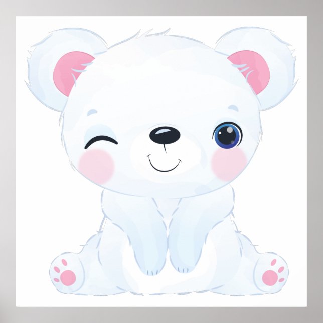 Poster Urso Polar Bebê Piscando Olho Água-Marinha (Frente)