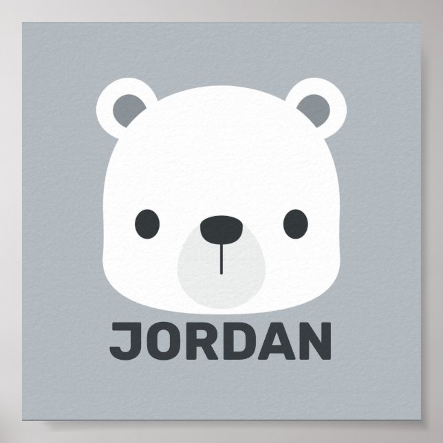 Poster Urso Polar Bonito com Nome Personalizado (Frente)