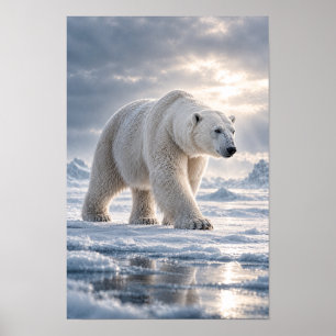 Poster Urso Polar Caminhando pela Parede de Vida Selvagem