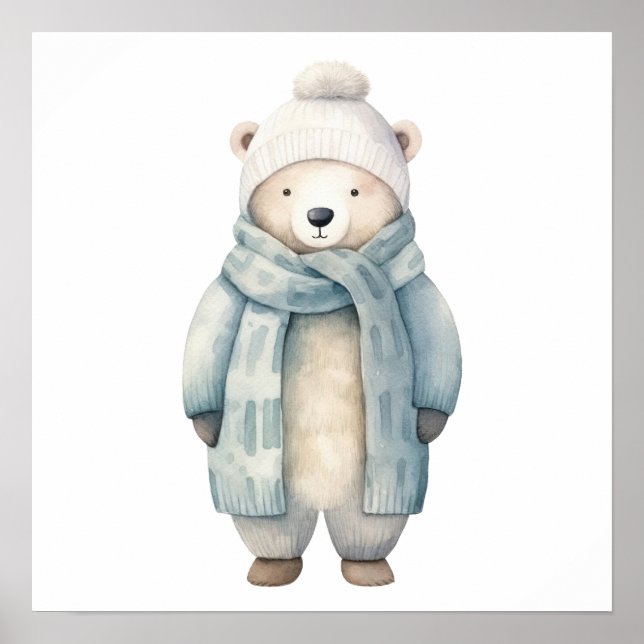 Poster Urso polar com cachecol e jaqueta (Frente)