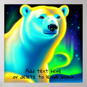 Poster Urso Polar com Luzes de Norte. Texto editável