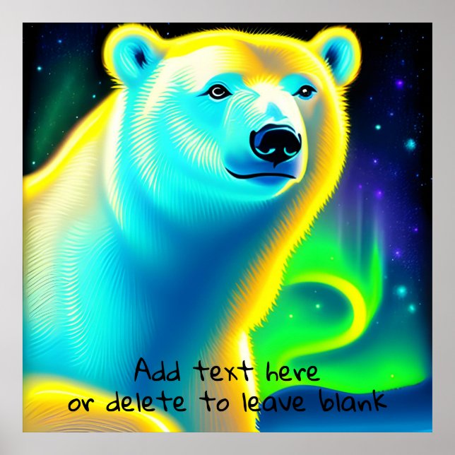 Poster Urso Polar com Luzes de Norte. Texto editável (Frente)