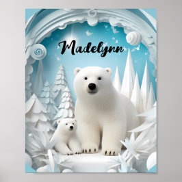 Poster Urso Polar com Oceano Ártico Cub White Winter