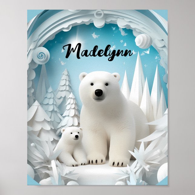 Poster Urso Polar com Oceano Ártico Cub White Winter (Frente)