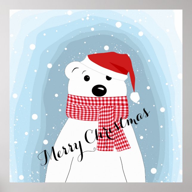 Poster Urso Polar de Chapéu Santa, personalizado (Frente)