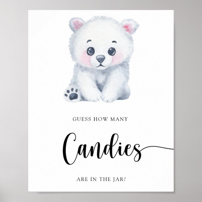 Poster Urso polar de inverno - adivinhem quantos doces (Frente)