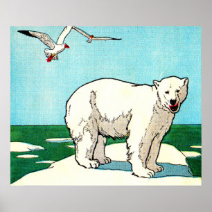 Poster urso polar e gaivotas