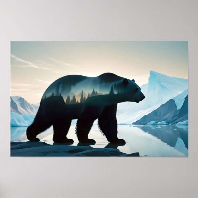 Poster Urso Polar Exposição Dupla Natureza Animal Fora (Frente)