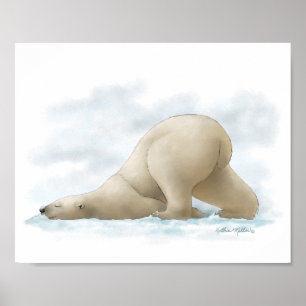 Poster Urso Polar Fofo Desenho Animado na neve