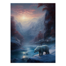 Pôster Urso Polar na Pintura Florestal de inverno