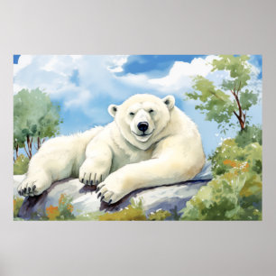 Poster Urso Polar Relaxando Diversão Animal Feliz Legal
