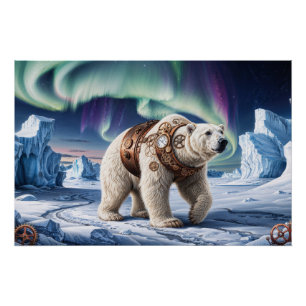 Pôster Urso Polar Steampunk e Arte Aurora