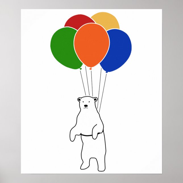 Poster Urso Polar Voador com Balões de Aniversário (Frente)