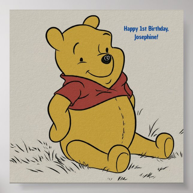 Poster Urso Pooh Clássico Sentado e Sorrindo com Bolha (Frente)