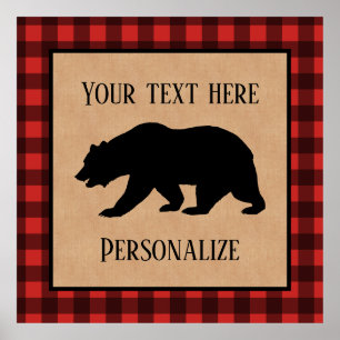 Poster Urso Preto Em Xadrez Vermelho E Preto Personalizad